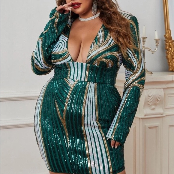 Plus Size Luxe Sequin Party Formal Body-con Dress - Picture 2 of 12